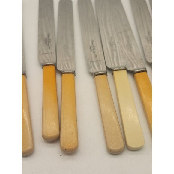 10  VINTAGE SHEFFIELD BAKELITE HANDLED BUTTER MAIN KNIVES ENGLAND - Picture 5 of 6
